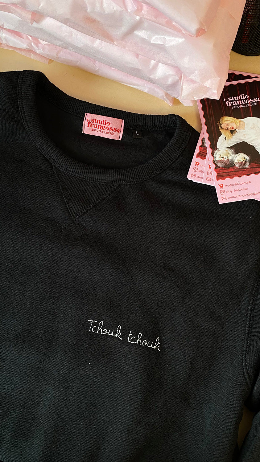 Embroidered sweatshirt with personalized message