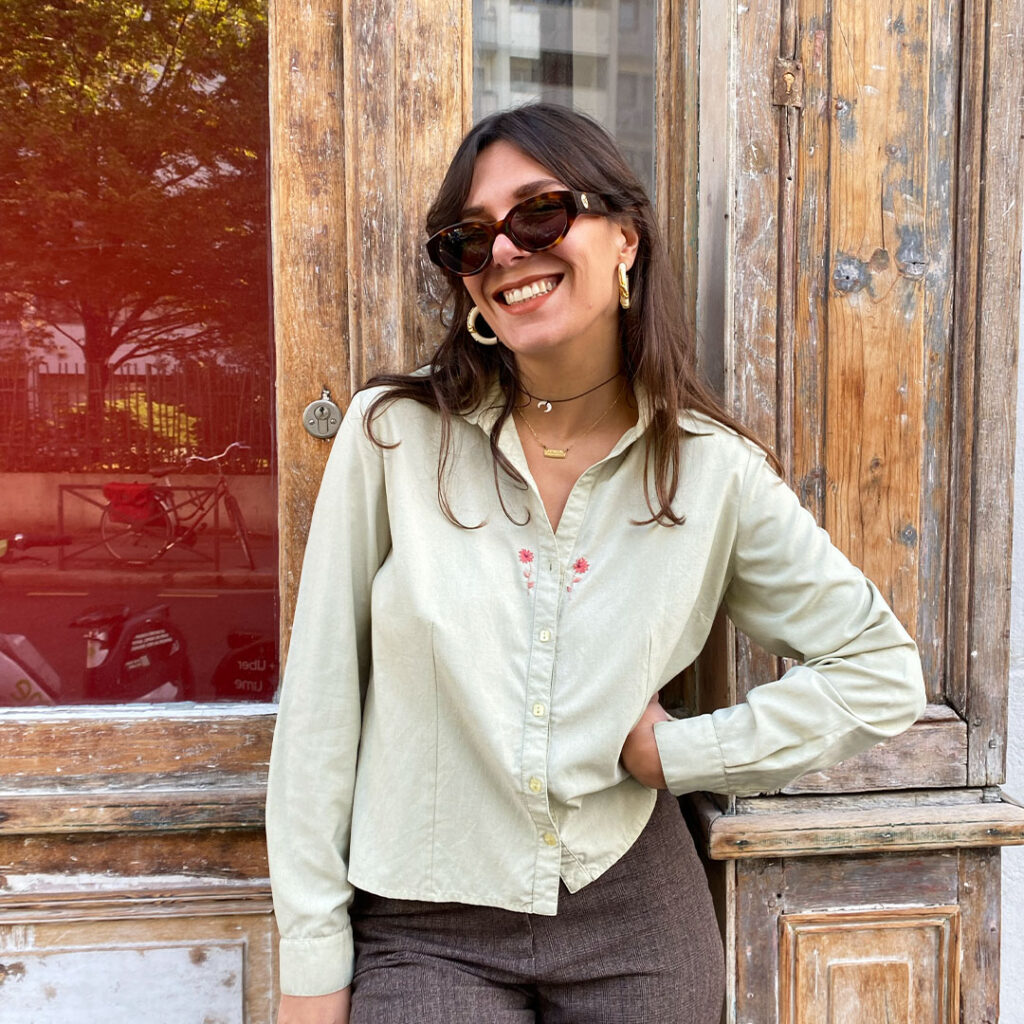 Chemisier amande "les marguerites roses"